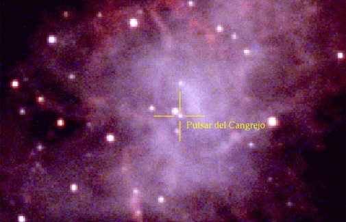 Aspecto del púlsar del Cangrejo, en una imagen óptica tomada desde el Observatorio Astronómico de la UJA