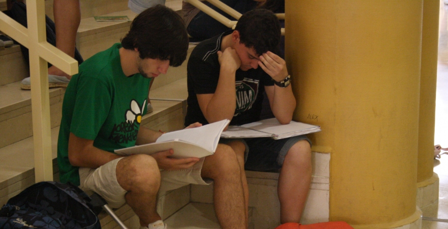Alumnos repasan los apuntes antes de un examen