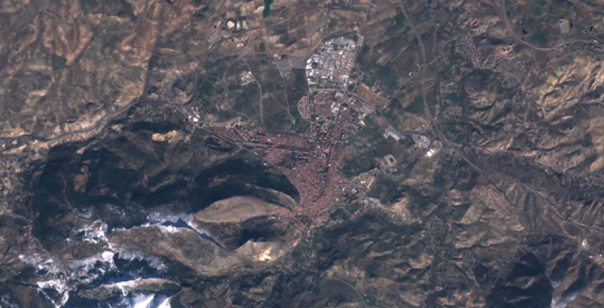 Imagen de la ciudad de Jaén, capturada por el sensor Sentinel 2B (08/02/2018). Foto: European Space Agency, Copernicus Programme.