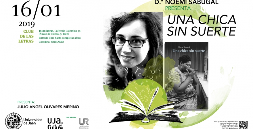 Cartel del Club de las Letras de la UJA, con Noemí Sabugal.