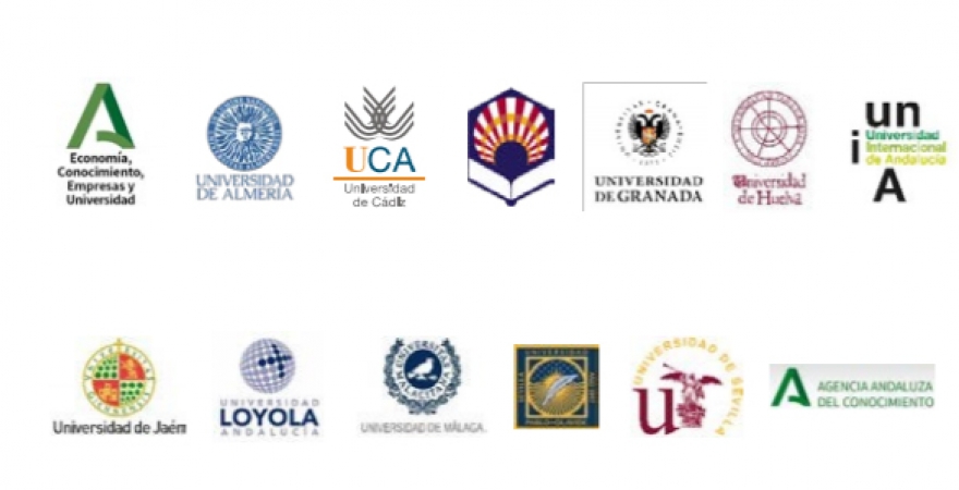 Logotipos de la Junta de Andalucía, las universidades andaluzas y la Agencia Andaluza del Conocimiento. 