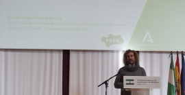 Julio Ángel Olivares Merino, durante el V Encuentro Andaluz de Emigrantes y Retornados, celebrado en Baeza