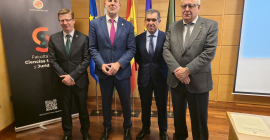 De izquierda a derecha, Félix Grande, Nicolás Ruiz, Lorenzo del Río y Rafael Morales.