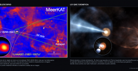 Comparación entre las imágenes astronómicas de IRAS 18293-0941 (izquierda) y la impresión artística (derecha). 