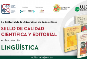 Cartel del reconocimiento con el Sello de Calidad a la Colección Lingüística de UJA Editorial.