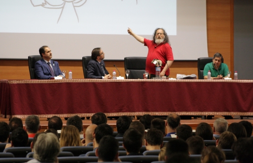 F. J. Gallego, Juan Gómez, Richard Stallman y Rafael Segura.
