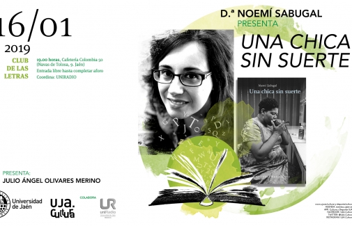 Cartel del Club de las Letras de la UJA, con Noemí Sabugal.