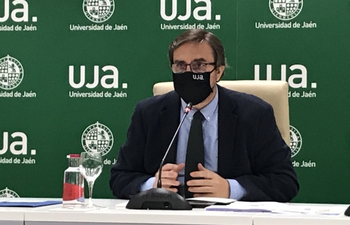 El Rector de la UJA, Juan Gómez, durante la presentación del Plan de Infraestructuras de la UJA.