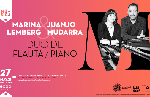 Cartel del concierto de piano y flauta a cargo Juan José Mudarra y Marina Lemberg.